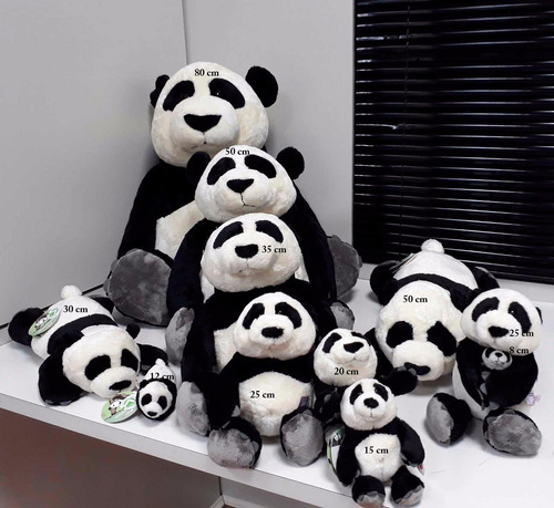 Urso Panda Família Pelucia 20cm + 25cm Filhote + 35cm + 50cm
