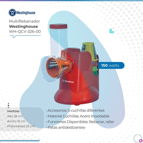 Imagen 2 de 7 de Salad Maker Westinghouse Rallador Eléctrico Rojo 150w Full