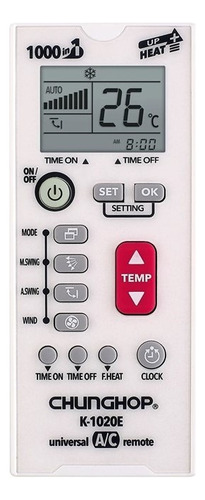 Control Remoto Chunghop K1020e Para Aire Acondicionado Blanco