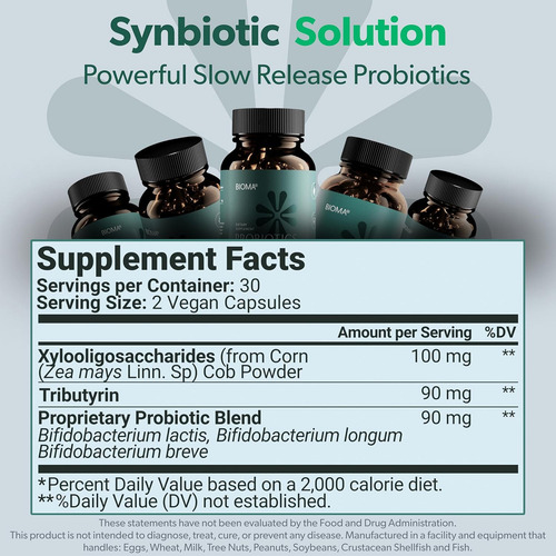 Elfleaf Bioma Probiotics For Weight Management Digestive Health, 3 En 1 Probiotics And Prebiotics/postbiotics, Cápsulas Probióticas Sinbióticas De Liberación Salud Intestinal Multi Enzima 60cápsulas