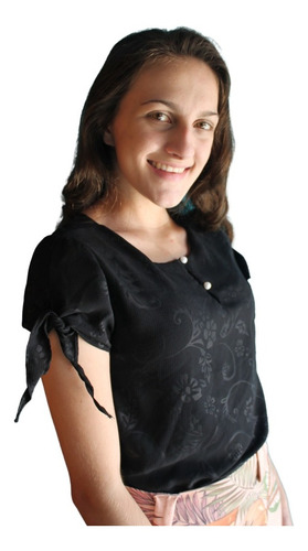 Imagem 1 de 3 de Blusa Blusinha Crepe T-shirt Laços Moda Evangelica Feminina