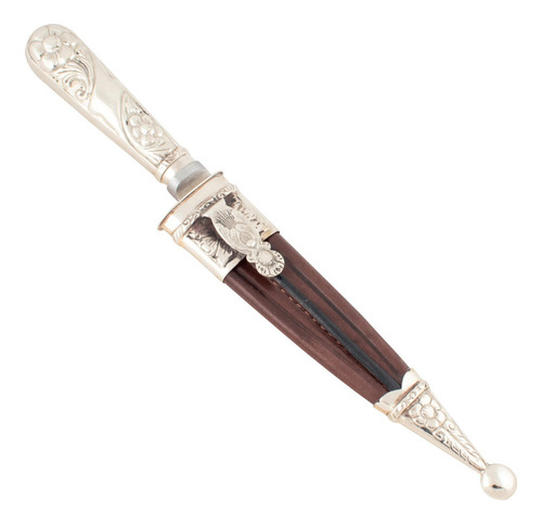 Cuchillo Criollo Alpaca Labrado 14 Cm Acero Inox Vaina Cuero Mango Negro