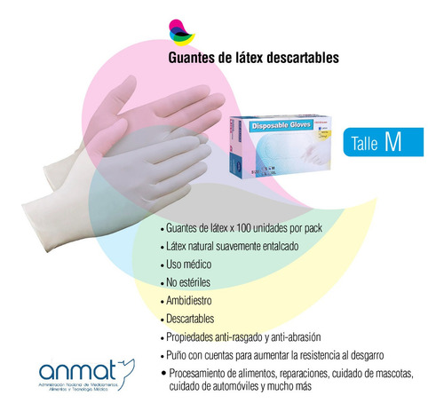 Imagen 2 de 10 de Guante De Latex Descartable Pack 5 X100u Examinacion Medium