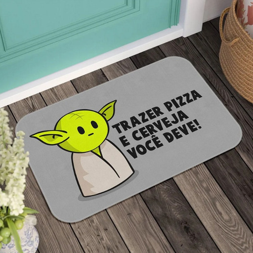 Imagem 2 de 3 de Tapete Decorativo 60x40cm Yoda Trazer Pizza E Cerveja