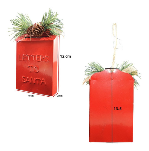 Imagen 5 de 5 de Adorno Navideño, Buzón Metálico, Color Rojo, Bplano