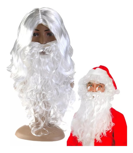 Imagen 3 de 5 de Set Barba Peluca Santa Claus Papa Noel Disfraz Navidad