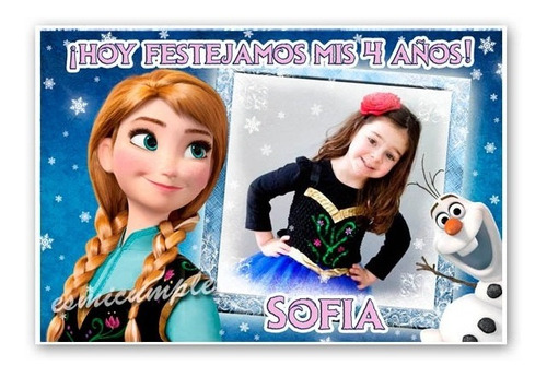 Cumpleaños Frozen Anna Y Olaf, Cartel De Bienvenida Con Foto