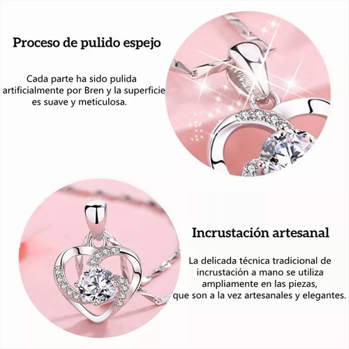 Sjx Set Collar Y Aretes Corazon Plata 925 Con Zircón Para