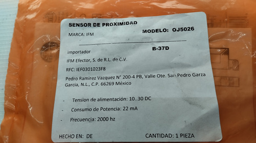 Ifm Oj5026 Ojp-fpkg/so/as Sensor Fotoelectrico Reflex Pnp (Usado)