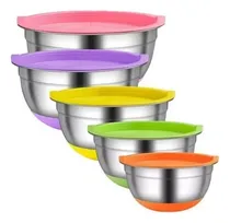 Comprar Set X5 Bowls Acero Inoxidable Tapa Base Silicona Reposteria
