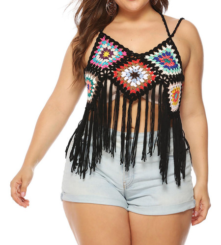 Top Extragrande Con Tirantes Con Ganchos Y Borlas Para Mujer
