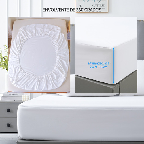Protector De Colchón Hipoalergénico Impermeable King Size Blanco Liso King