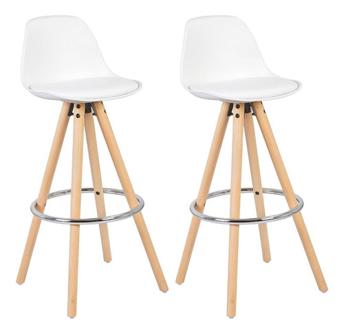 Set X2 Banqueta Taburete Silla Alta Madera Acolchonada Color Blanco