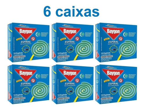 Kit 6 Caixas Repelente Baygon Espiral Contra Mosquitos