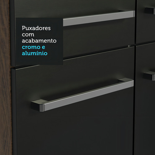 Armário De Cozinha Compacta 165cm Emilly Madesa Rp 02 Cor Rustic/Preto