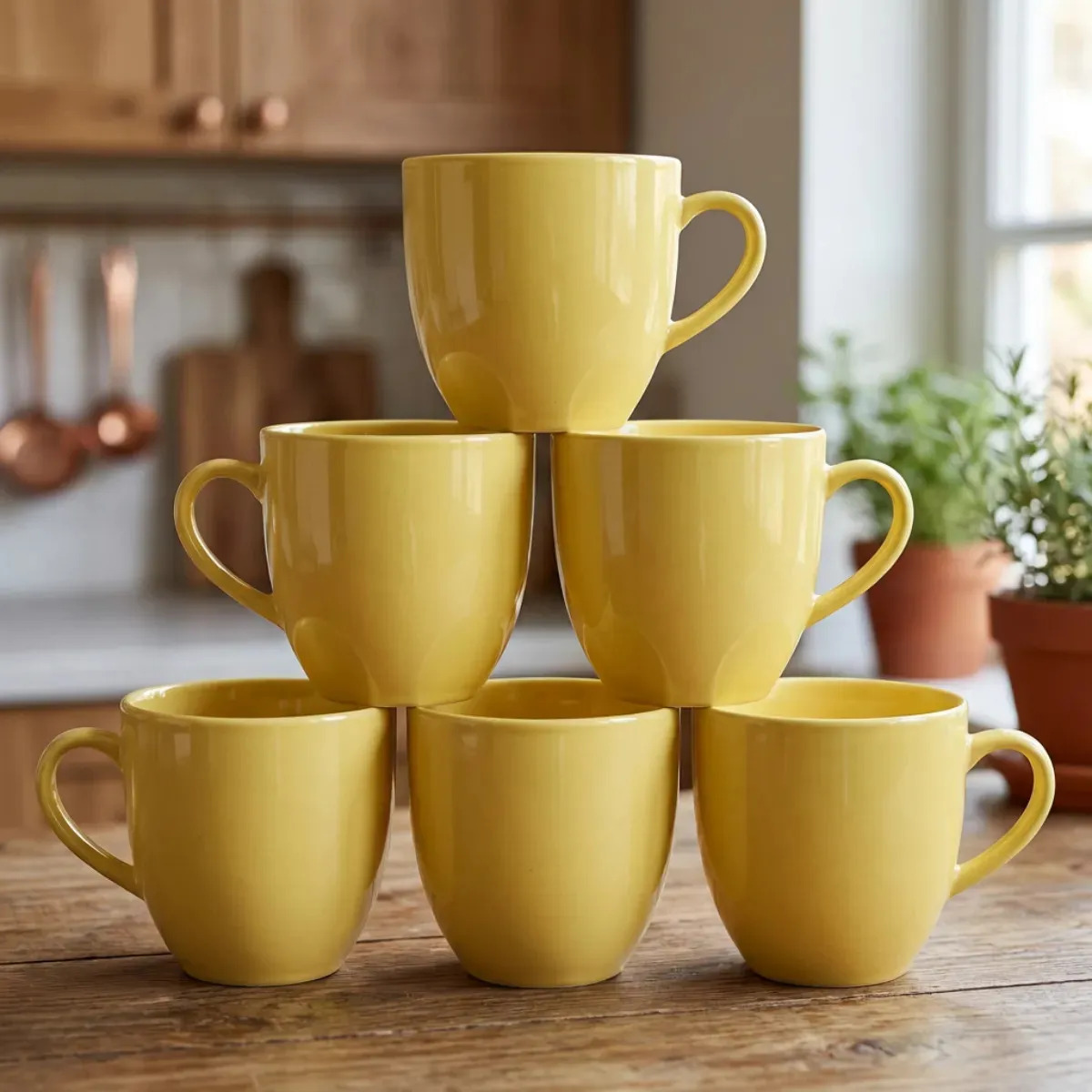 Jogo 6 Xicara ​Café Chá Porcelana 170ml Cor Amarelo Xícara Chá