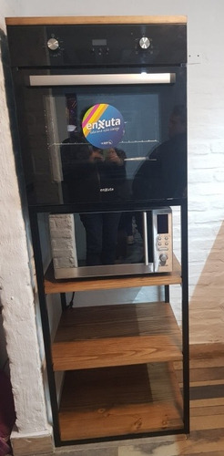 Imagen 3 de 5 de Torre Horno Empotrar Y Microondas En Hierro Y Madera