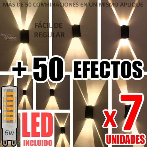 Lampara Pared Bipin Regulable 50 Efectos C/ Led 6w Pack X7u Iluminacion Decoracion Bidireccional Living Comedor Adorno