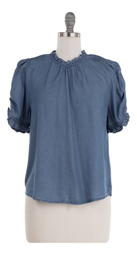 Imagen 2 de 7 de Blusa De Vestir Mezclilla Ligera Manga Corta Holgada Fresca.