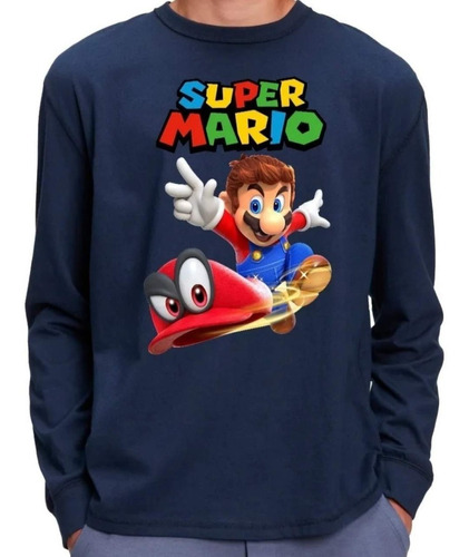 Remera Camiseta Algodón Manga Larga Súper Mario Luigi