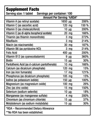 One A Day Multivitaminas Biotech Usa 100 Tab 100 Dias