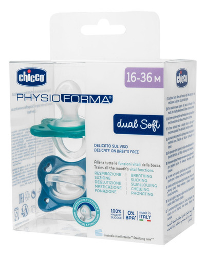 Chupete Physio Dual Soft De Silicona 16-36m Azul Color Azul Y Verde Período De Edad 16-36 Meses