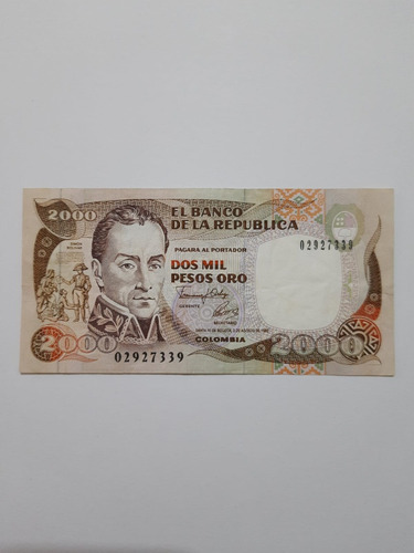 Billete De 2000 Pesos Oro Del 3 De Agosto De  1992