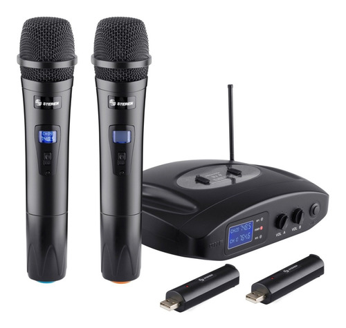 2 Microfonos Inalambricos Profesional Recargable Steren Wr-8