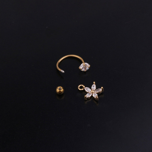 Pendiente Colgante De Circonio Con Flor Perforada Con Anillo
