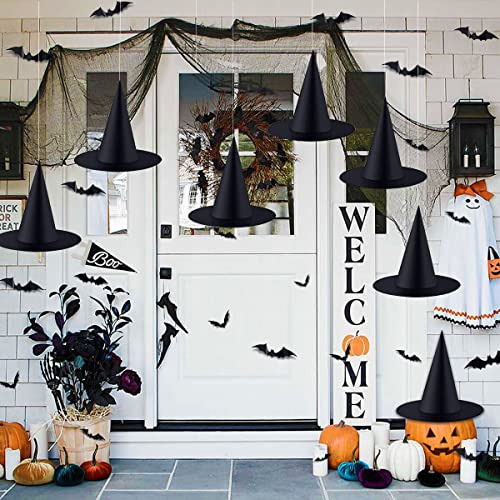 12pack Black Halloween Witch Hats With 3d Bats Wall Dec...