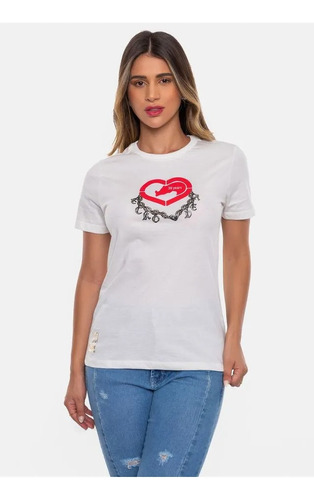 Blusa Feminina Off White Ecko Estampada Coração Camiseta 