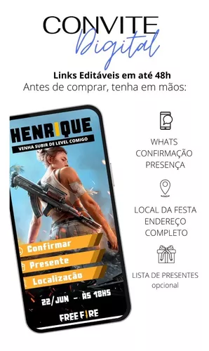 Festa tema FREE FIRE: Convite para impressão free fire