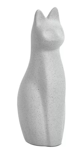 Escultura Gato Em Cerâmica 28cm Cinza