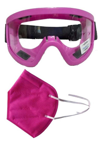 Cubrebocas Kn95 + Googles De Seguridad Uso Médico Rosa