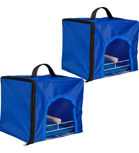 Kit Com Duas Bolsas Caixa De Transporte Aves Calopsitas Pássaros Jel Plast Azul