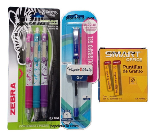 Kit De 3 Lapiceros Portaminas + Paquete De 10 Portaminas Color Lapicero 0.7