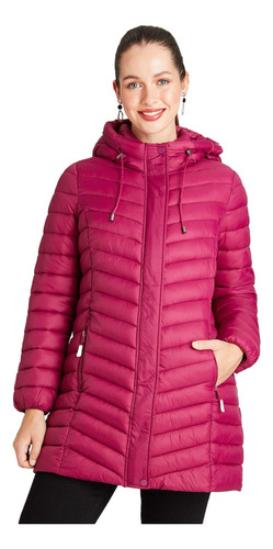 Parka Larga Con Gorro Magenta