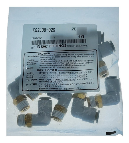 Racor Conector 90° Smc Kq2l08-02s Rosca 1/4 Mang. 8mm 2 Pzas