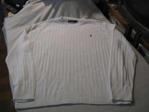 Sweater; Cuello Redondo Nautica Talla Xl Color Blanco Impeca