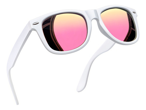 Lentes De Sol Polarizados Mujer Hombre Joopin UV Moda Clásico Cuadrados Contra Los Rayos Ultravioletas standard Diseño Blanco/espejo Rosa Armazón Blanco Y Lente Rosa