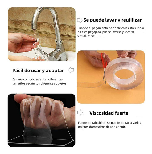 Cinta Adhesiva Doble Faz 2m Fina Corte Facil Reutilizable