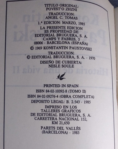 Historia De Una Vida Il - Konstantin Pautovski, Bruguera (Usado)