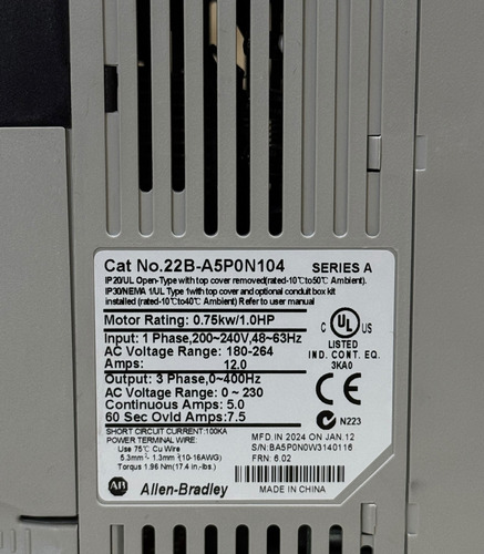 Powerflex 40 22b-a5p0n104 Allen Bradley 220v 1hp