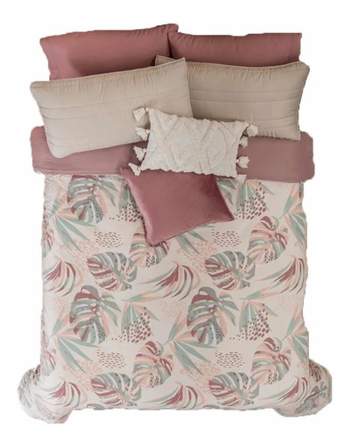 Funda De Duvet Marbella Individual 2 Vistas Hojas Vianney Color Rosa