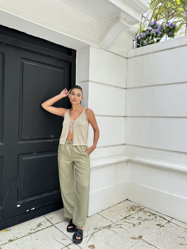 Pantalon De Lino Mujer Cintura Elastizada