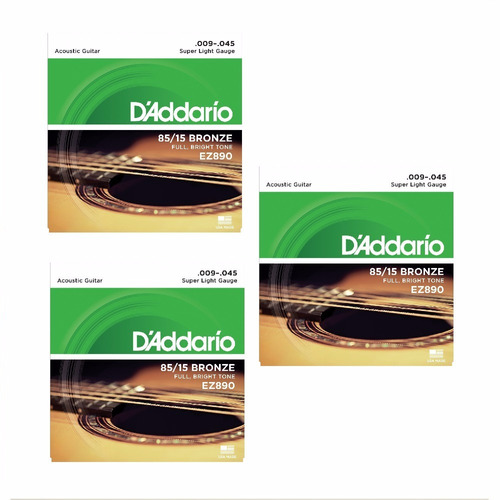 3x Encordoamento D'addario 0.09 Cordas Violão Aço Ez890 