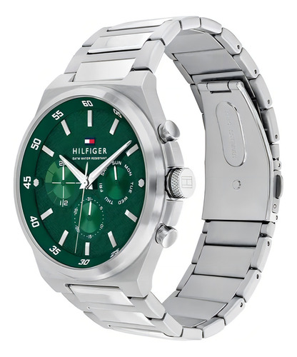 Relógio masculino Tommy Hilfiger Dexter 1792088 Cor da malha: prata, moldura, cor de fundo prateada, cor de fundo verde