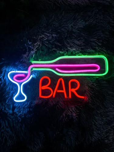 Letrero Led Neon En Acrilico De 3 Mm 40*45cm Bar