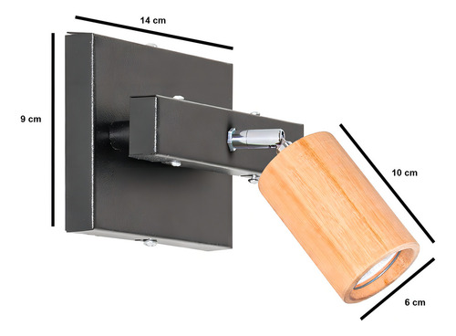 Lampara Spot Movil 1 Luz Aplique Madera Deco Pared Led Gu10 Color Negro
