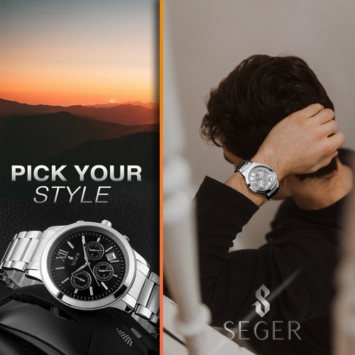 Imagen 7 de 10 de Reloj Hombre Seger 9097 Original Eeuu Elegante Vestir Acero